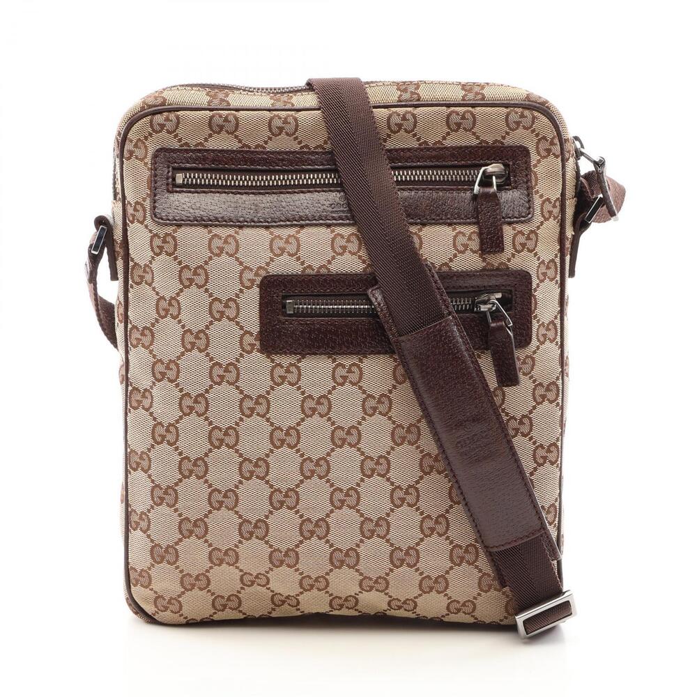 Gucci Abbey GG Canvas Leather Shoulder Bag Tan Brown